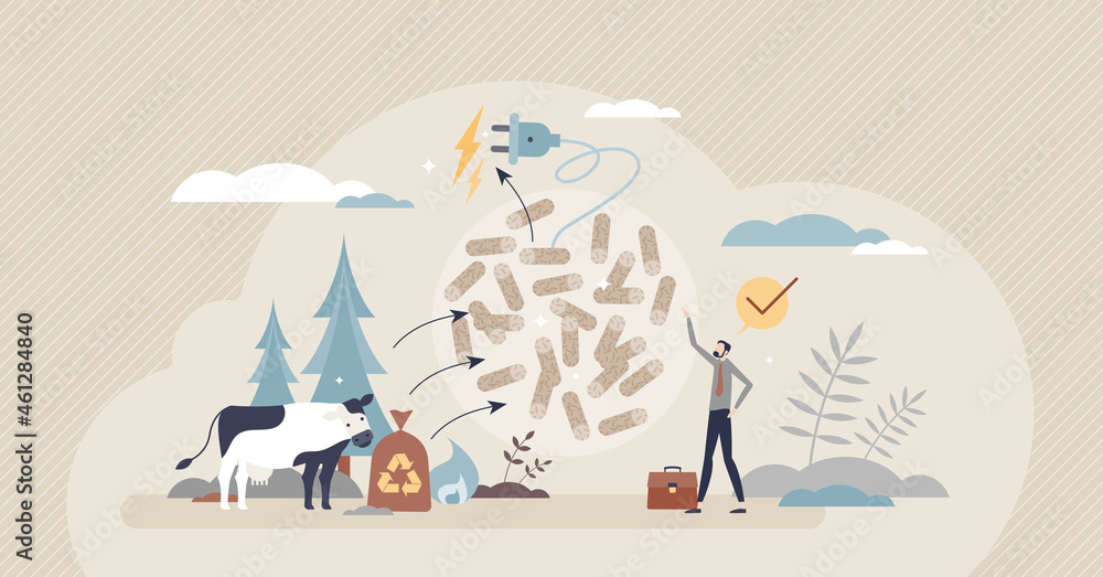 Biomass energy as alternative electricity production tiny person concept. Renewable eco power generation solution using living organisms vector illustration. Plants and animals waste effective usage. Biomass energy as alternative electricity production tiny person concept. Renewable eco power generation solution using living organisms vector illustration. Plants and animals waste effective usage.