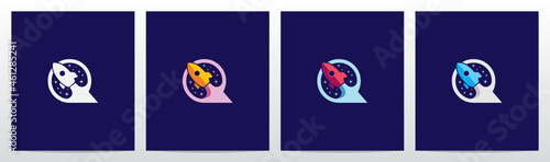 Rocket And Stars On Letter Logo Design Q