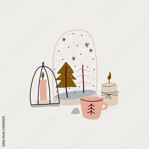 modern boho hygge minimalism. merry christmas and new year. winter stickers for design. vector set of christmas elements.