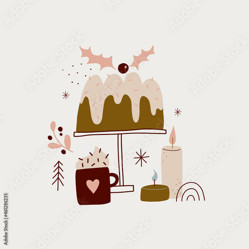 modern boho hygge minimalism. merry christmas and new year. winter stickers for design. vector set of christmas elements.