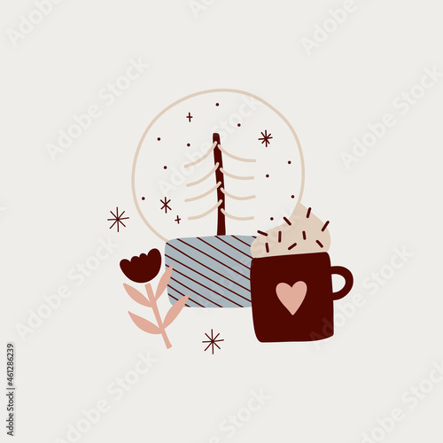 modern boho hygge minimalism. merry christmas and new year. winter stickers for design. vector set of christmas elements.