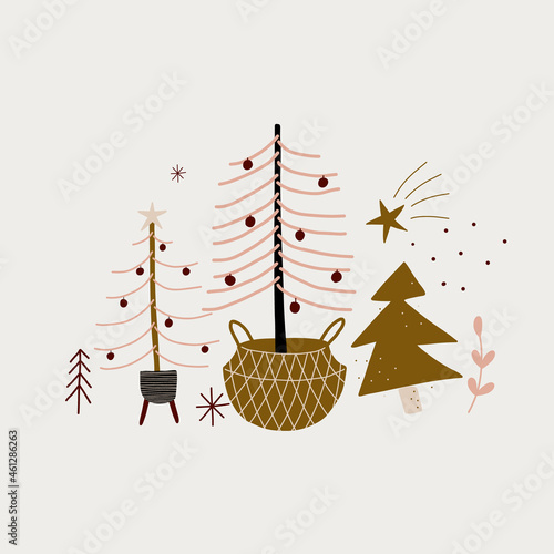 modern boho hygge minimalism. merry christmas and new year. winter stickers for design. vector set of christmas elements.