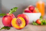 Natural fresh ripe peaches fruit. Delicious and healthy organic nutrition.