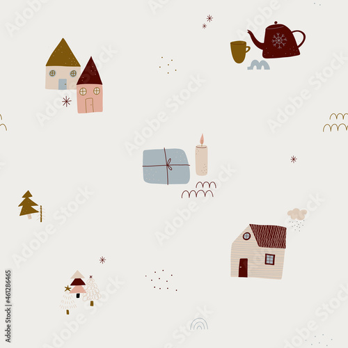 modern boho hygge minimalism. merry christmas and new year. winter stickers for design. vector set of christmas elements.