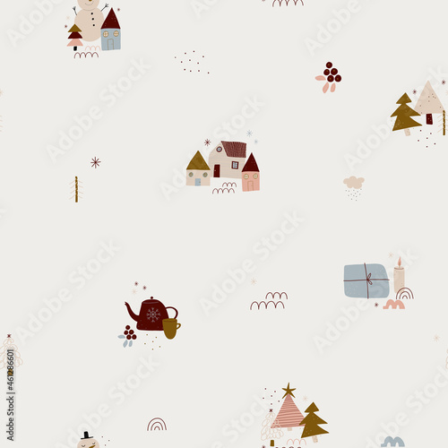 modern boho hygge minimalism. merry christmas and new year. winter stickers for design. vector set of christmas elements.