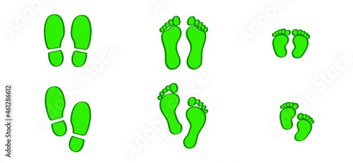 Carbon CO2 foot symbol ecological footprint. Human eco bare footprints. Kids feet and foot steps. Vector baby footsteps icon or pictogram. Cartoon, comic footstep. Dioxide.