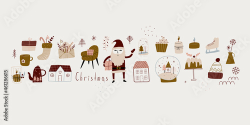 modern boho hygge minimalism. merry christmas and new year. winter stickers for design. vector set of christmas elements.