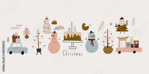 modern boho hygge minimalism. merry christmas and new year. winter stickers for design. vector set of christmas elements.