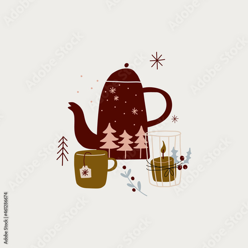 modern boho hygge minimalism. merry christmas and new year. winter stickers for design. vector set of christmas elements.