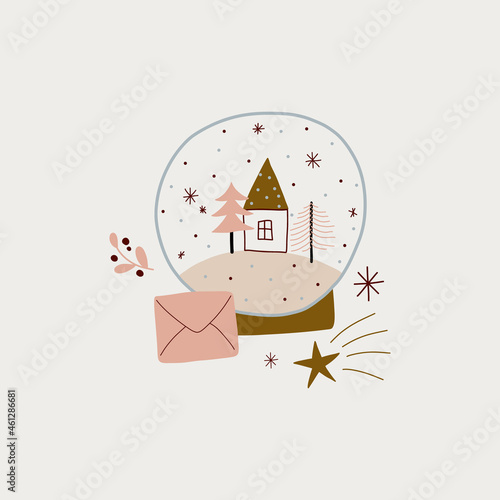 modern boho hygge minimalism. merry christmas and new year. winter stickers for design. vector set of christmas elements.