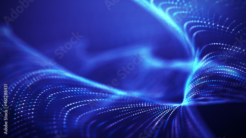Wave of dust particles. Futuristic point wave Abstract wave dots in dark background . 3d rendering