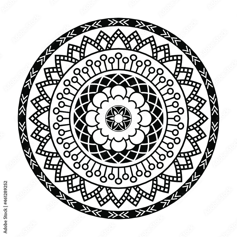 Isolated mandala in vector. Round line pattern. Vintage monochrome decorative element for cards and coloring pages