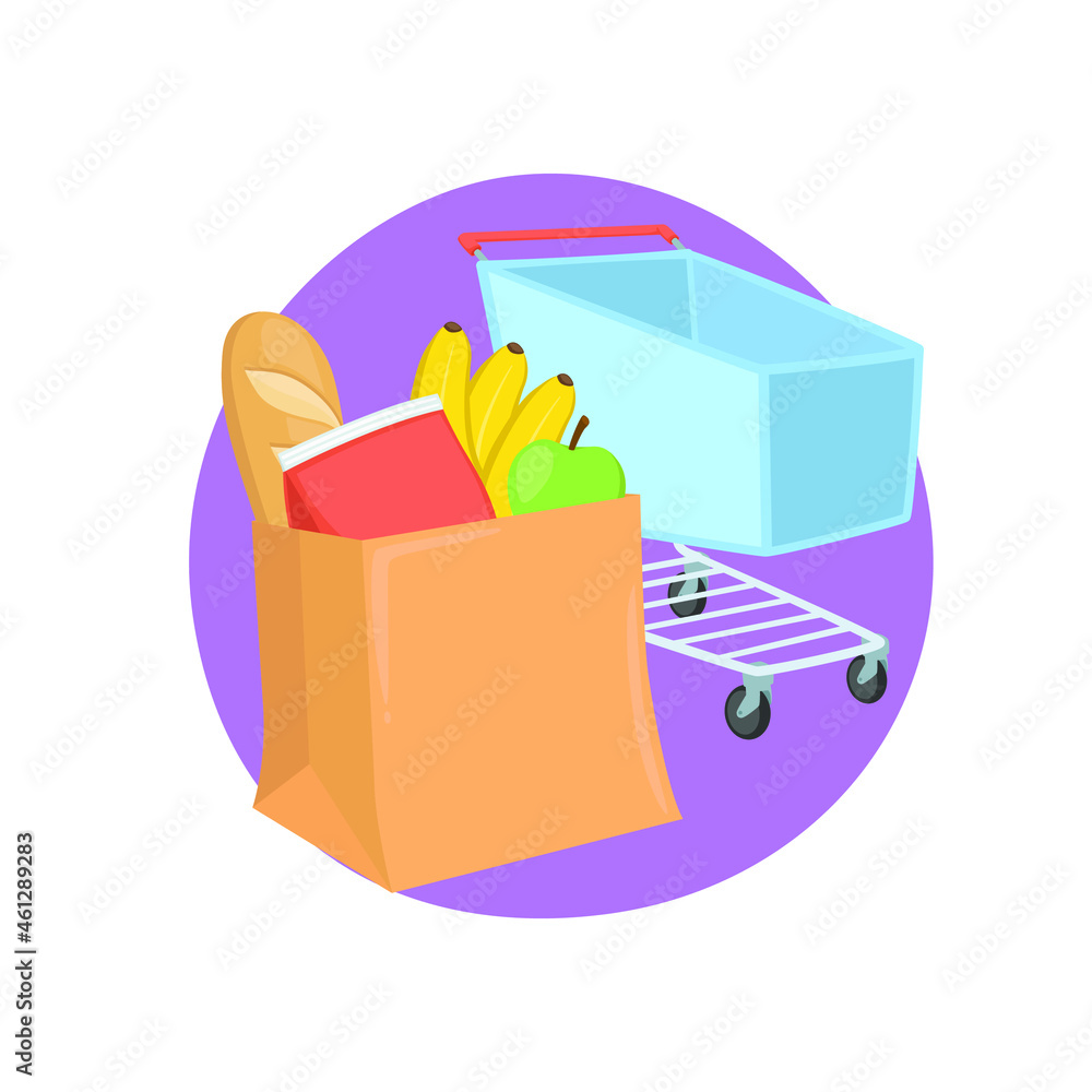 Supermarket Cart Groceries Emoji Icon Illustration. Market Shop Vector