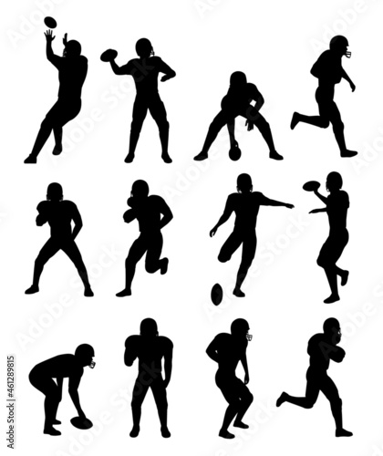 Isolated vector silhouettes of american football players.
