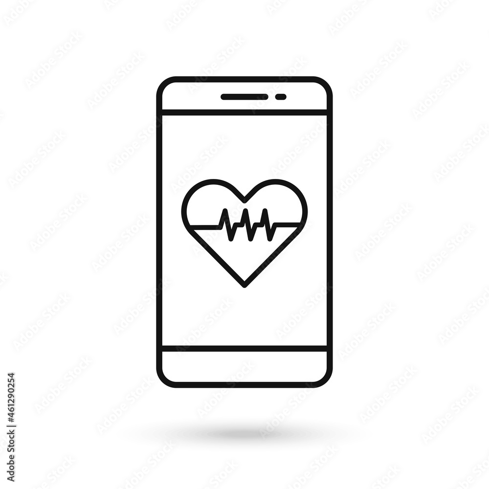 Mobile phone flat design with heart beat sign. Mobile phone flat design with heart beat sign.