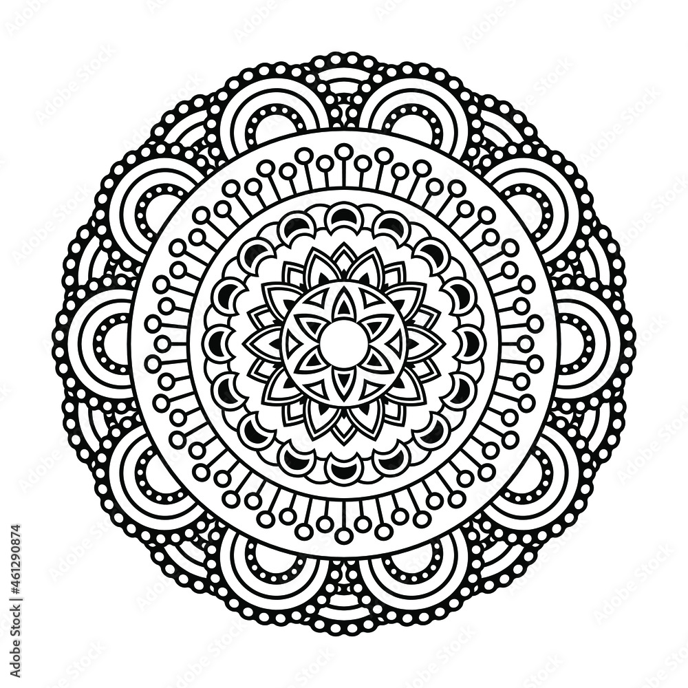 Isolated mandala in vector. Round pattern in white and black colors. Vintage decorative element for painting
