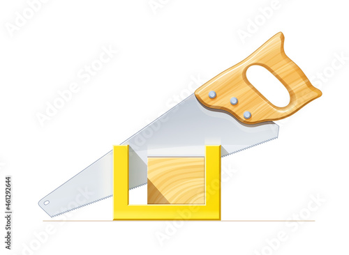 Handsaw for cut wood. Saw for woodworking. Work tool. Home equipment. Isolated on white background. Eps10 vector illustration. photo