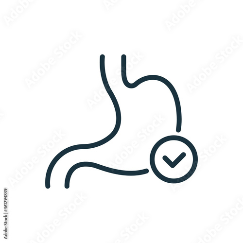 Healthy Stomach Line Icon. Human Alimentary Internal Organ Linear Pictogram. Stomach Outline Icon. Editable Stroke. Isolated Vector Illustration