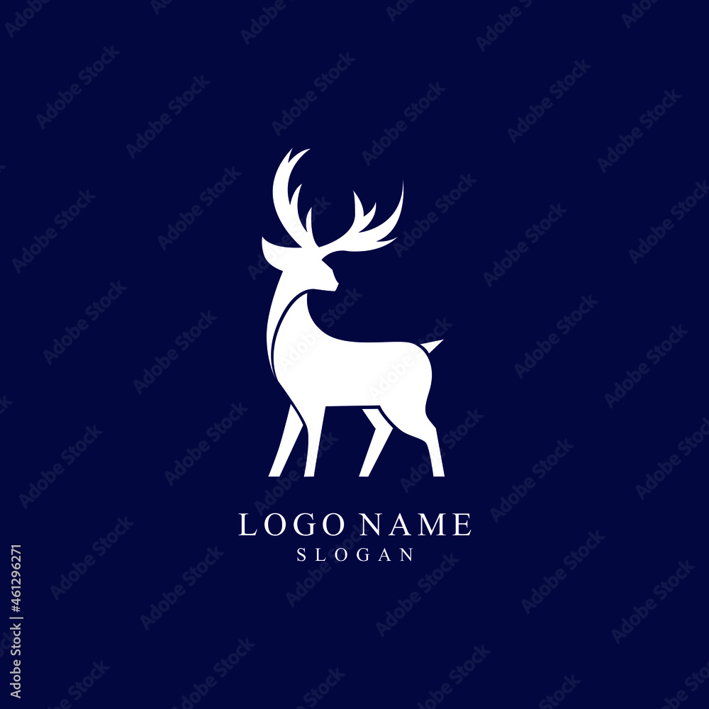 deer logo with white silhouette, blue background deer logo with white silhouette, blue background