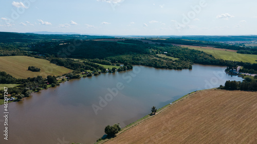 Aerial view of the Lipovina reservoir in the village of Batovce in Slovakia photo