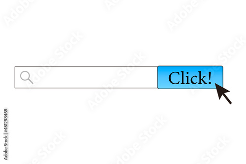 インターネットの検索イラスト。ネットの検索欄にキーワードを入力後、クリックしてWebページに移動する。