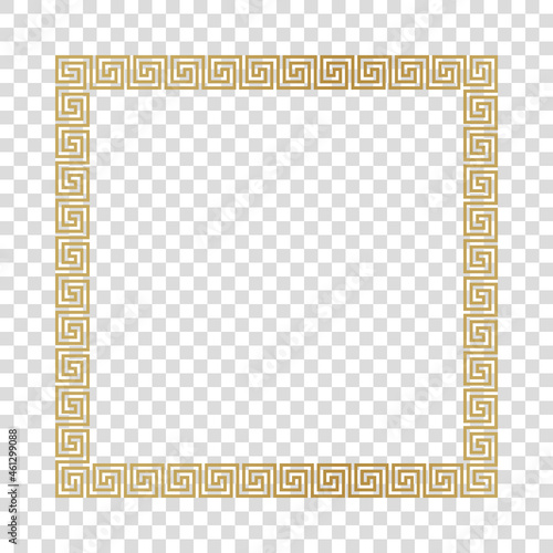 Greek gold frame, square meander pattern, vector