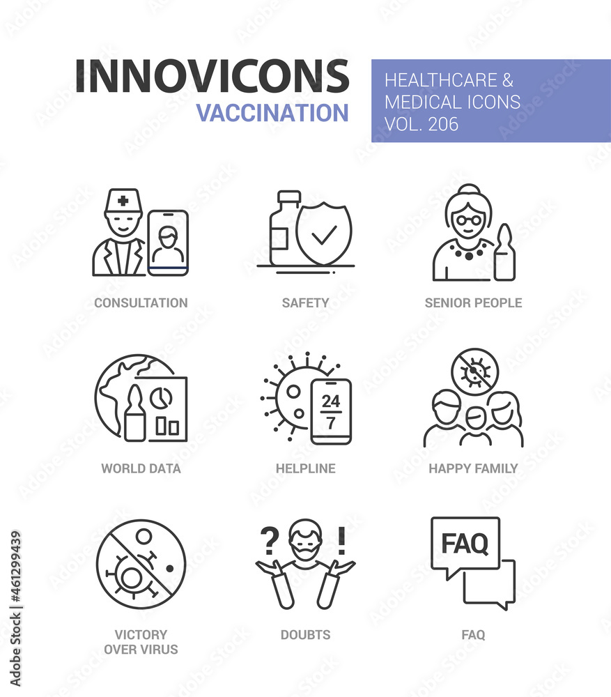 Vaccination - modern line design style icons set Vaccination - modern line design style icons set