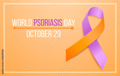 World psoriasis awareness day concept. Banner template with lavender (purple) and orange ribbon awareness. Vector illustration.