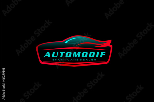 red cars in black background logo design for business related to automotive industry, web icon, automotive review, technology and transportation logo design template