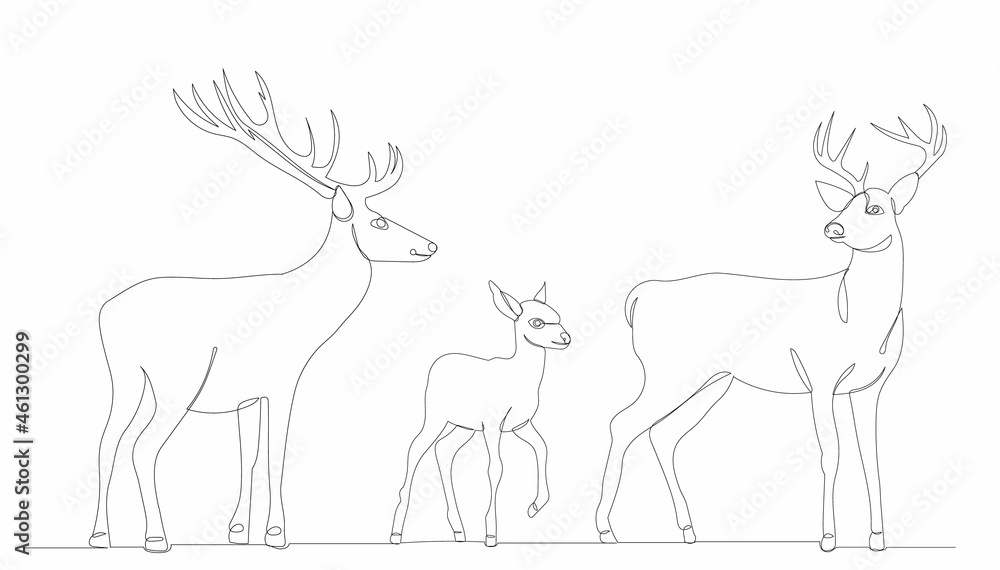 deer drawing by one continuous line, vector deer drawing by one continuous line, vector