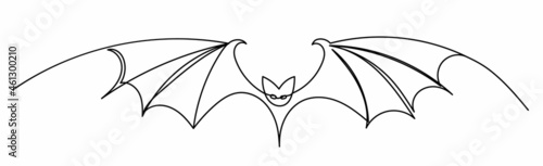 bat drawing by one continuous line, vector