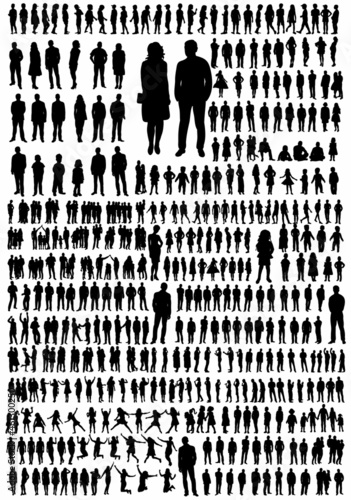 people black silhouette set on white background