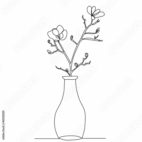 flower in a vase drawing by one continuous line, vector