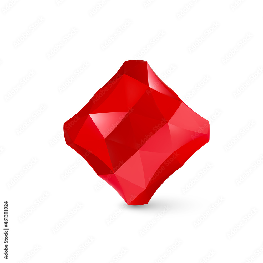Low Poly Cubical Object, Geometric Wireframe Shape, or Red Crystal Polyhedron with Shadow Effect on White Background Low Poly Cubical Object, Geometric Wireframe Shape, or Red Crystal Polyhedron with Shadow Effect on White Background