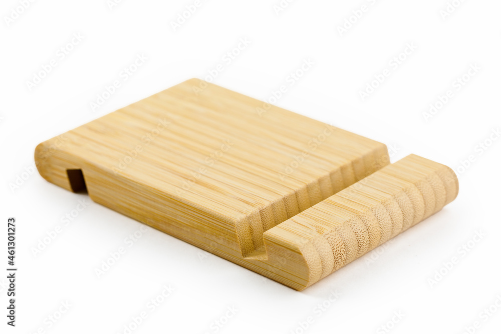 bamboo phone stand on a white isolated background
