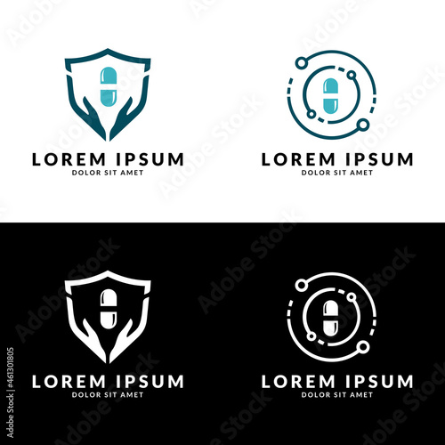 Simple concept logo drug capsule. Medical and Pharmacy logo.