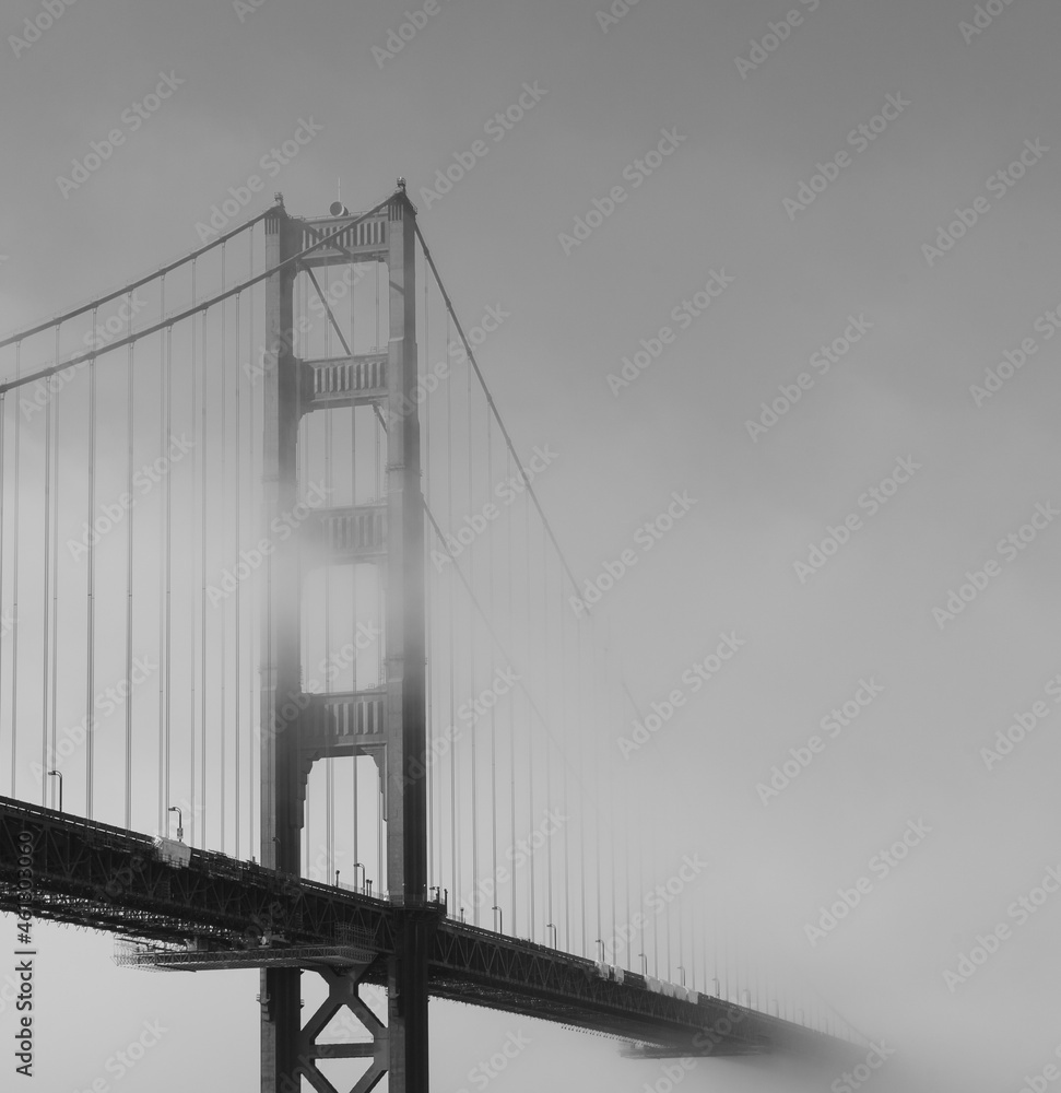 View of Fort Point and Golden Gate Bridge in the foggy summer afternoon