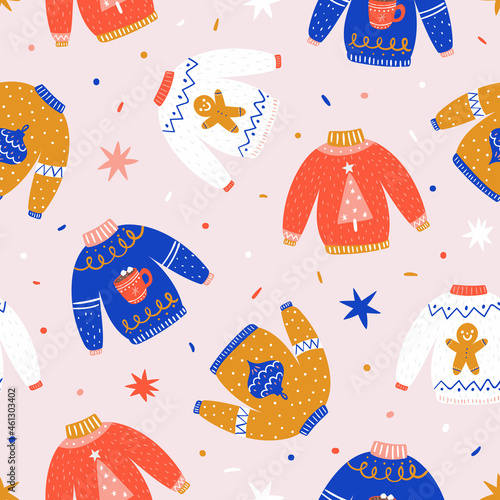 Christmas pattern. Ugly sweater pattern. Christmas background