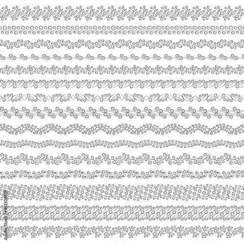Vector set of seamless tiled repeating brushes in art deco style. Brushes included in the file