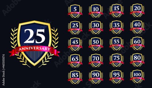 
Set of anniversary birthday years milestone completion celebration round emblem flower style badge  template design with celebration event Premium Vector