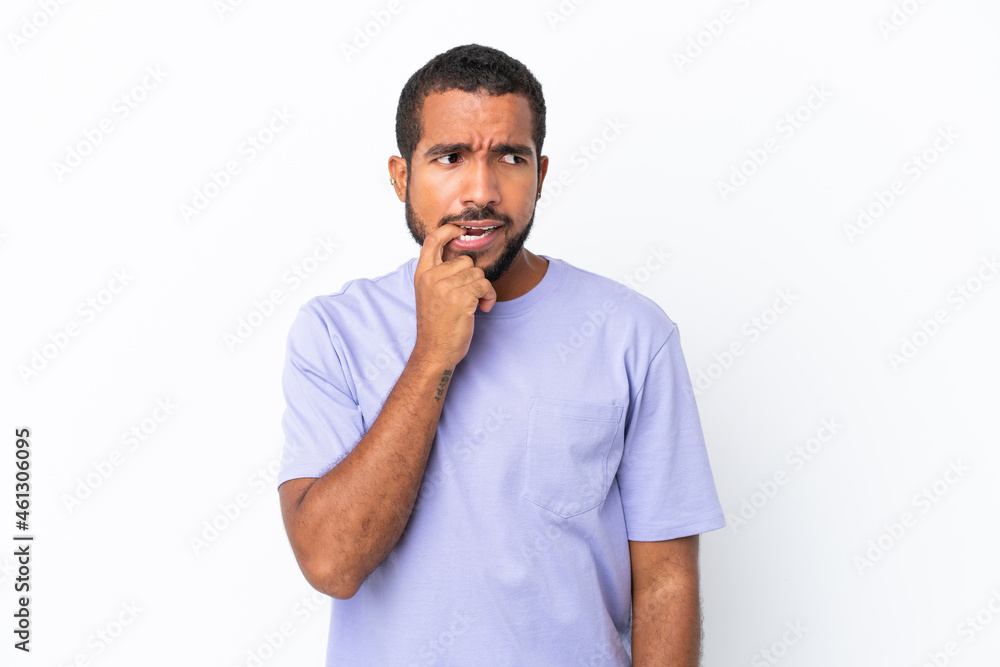 Young Ecuadorian man isolated on white background nervous and scared Young Ecuadorian man isolated on white background nervous and scared