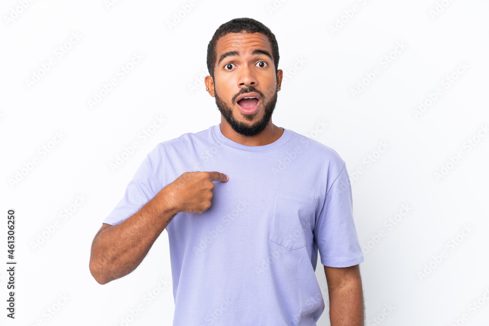 Young Ecuadorian man isolated on white background pointing to oneself Young Ecuadorian man isolated on white background pointing to oneself