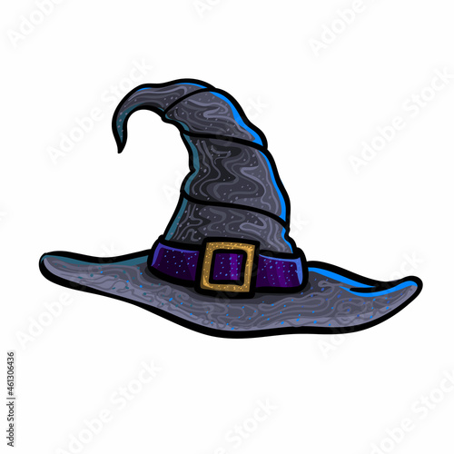 Witch hat. Halloween Black hat on white background.