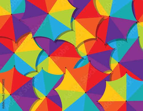 Funny vector cartoon illustration of rainbow umbrella tops. Trendy flat design concept.