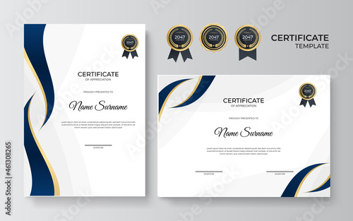 Elegant blue and gold diploma certificate template