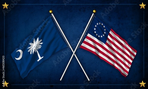 South Carolina and American Revolutionary War flags on navy background