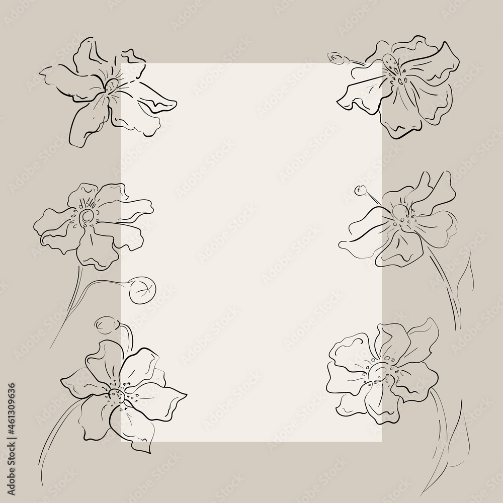 Vector Set Line Art Flowers, Plants. Art Floral Elements. Minimalist. Best for background, wallpaper, wrapping paper, textile, prints, wedding invitation, party supplies, T-shirt. Vector illustration