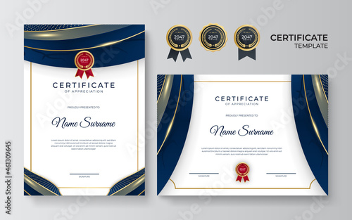 Elegant blue and gold diploma certificate template