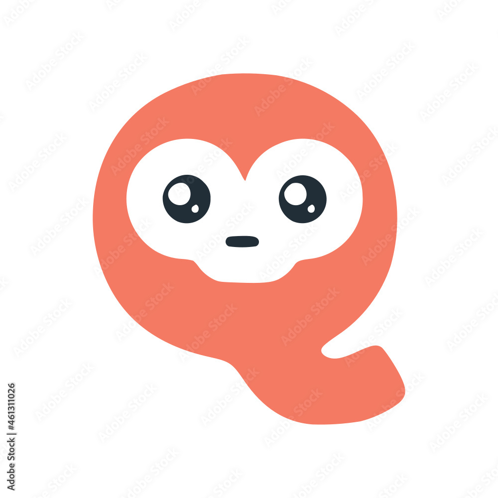 Fototapeta premium Letter q cute kawaii character, red funny smiley clipart