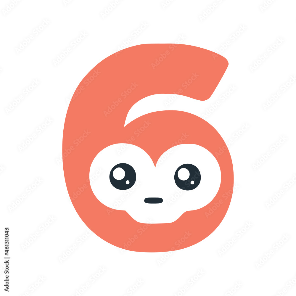 Number 6 cute kawaii character, red funny smiley clipart Number 6 cute kawaii character, red funny smiley clipart